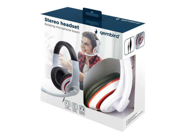 Gembird | Stereo Headset | MHS 03 WTRDBK | 3.5 mm | White and Black Color with Red Ring | Headset - Image 4