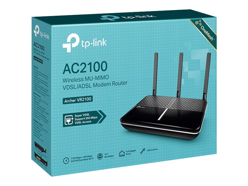 Wireless MU-MIMO VDSL/ADSL Modem Router | Archer VR2100 | 802.11ac | Ethernet LAN (RJ-45) ports 3 | Mesh Support Yes | MU-MiMO Yes | No mobile broadband | 1xUSB - Image 7