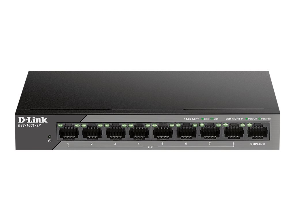 D-Link DSS-100E-9P Switch L2 Unmanaged,Stand-alone,8x10/100Base-TX ports,1x10/100/1000Base-T port | D-Link
