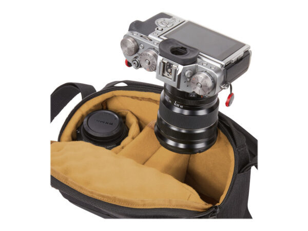 Case Logic | Viso Small Camera Bag | CVCS-102 | Shoulder bag | Black | Fits a compact DSLR with zoom lens or a mirrorless camera with 1-2 extra lenses; Articulating strap for comfortable side-body or cross-body sling use; Egg crate foam in camera compartment for added protection; Adjustable, padded divider to customize storage; Front panel organization includes mesh pockets and a key fob; Carry in comfort with densely padded shoulder strap and back panel; Built to last with durable, premium materials | EVA base, Water-resistant - Image 12