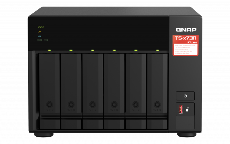 QNAP | 6-Bay QTS and QuTS hero NAS | TS-673A-8G | Up to 6 HDD/SSD Hot-Swap | AMD Ryzen | Ryzen V1500B Quad-Core | Processor frequency 2.2 GHz | 8 GB | DDR4