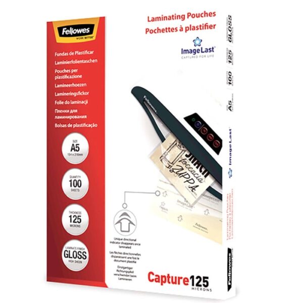 Fellowes | Laminating Pouch | A3 | Glossy | Thickness: 125 micron, Qty Per Pack: 100 pcs; Ideal for notices, craft materials, signage and frequently handled documents