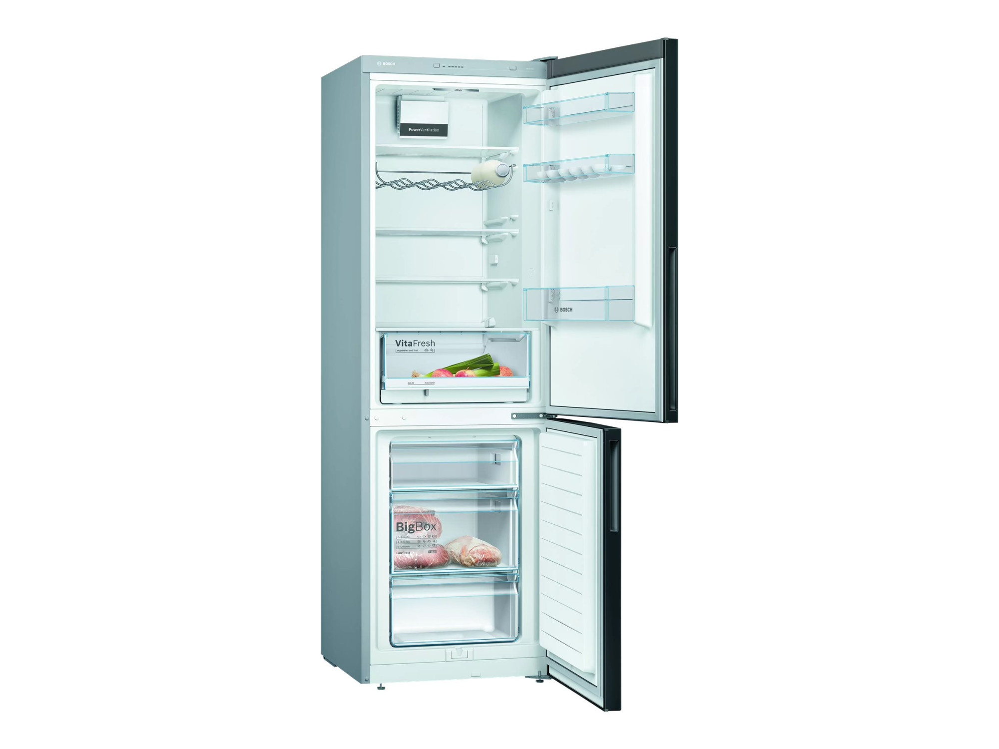 Bosch | Refrigerator | KGV36VBEAS | Energy efficiency class E | Free standing | Combi | Height 186 cm | Fridge net capacity 214 L | Freezer net capacity 94 L | 39 dB | Black - Image 4