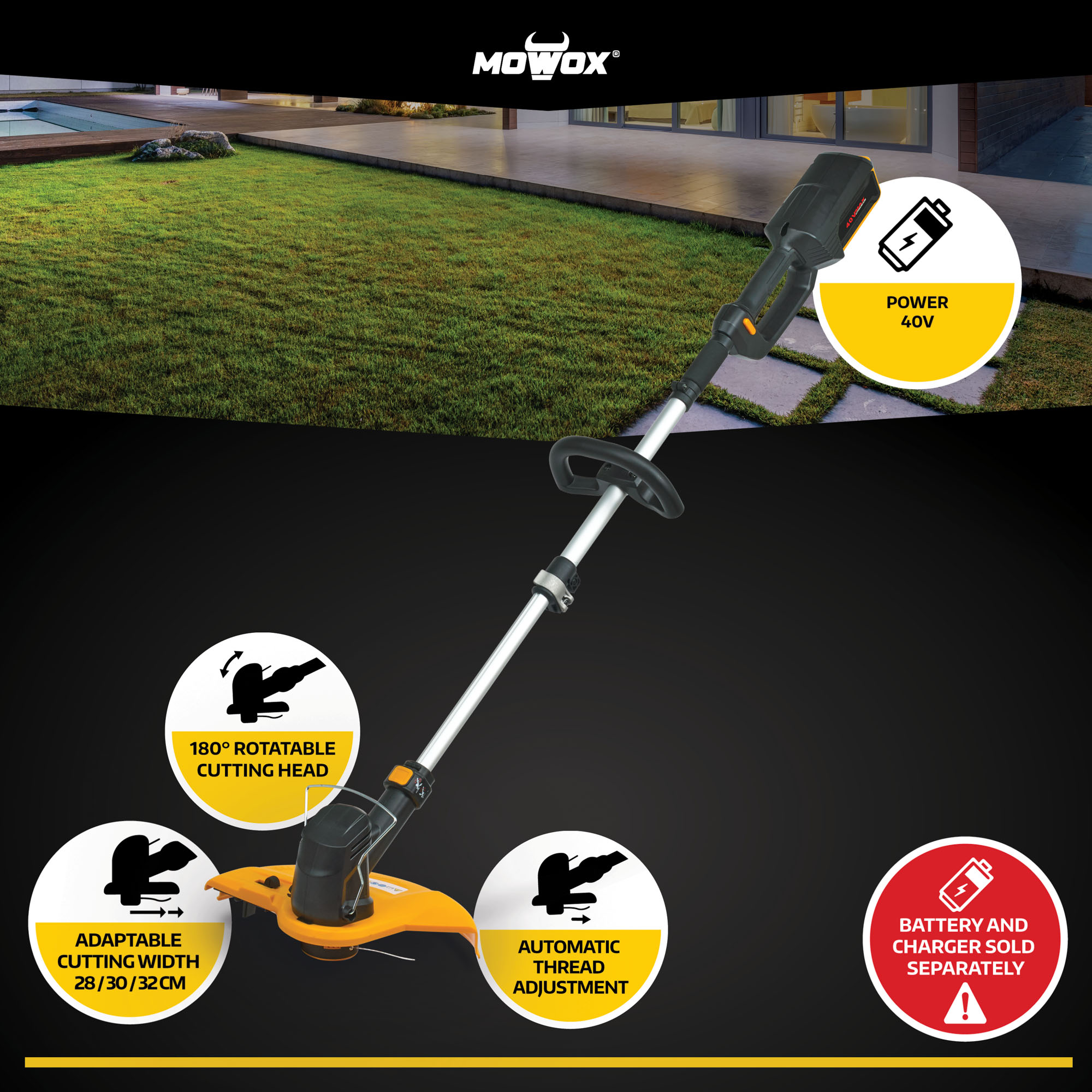 MoWox | Hand Held Battery Grass Trimmer (without battery) | ET 40 Li | Cordless - Image 5