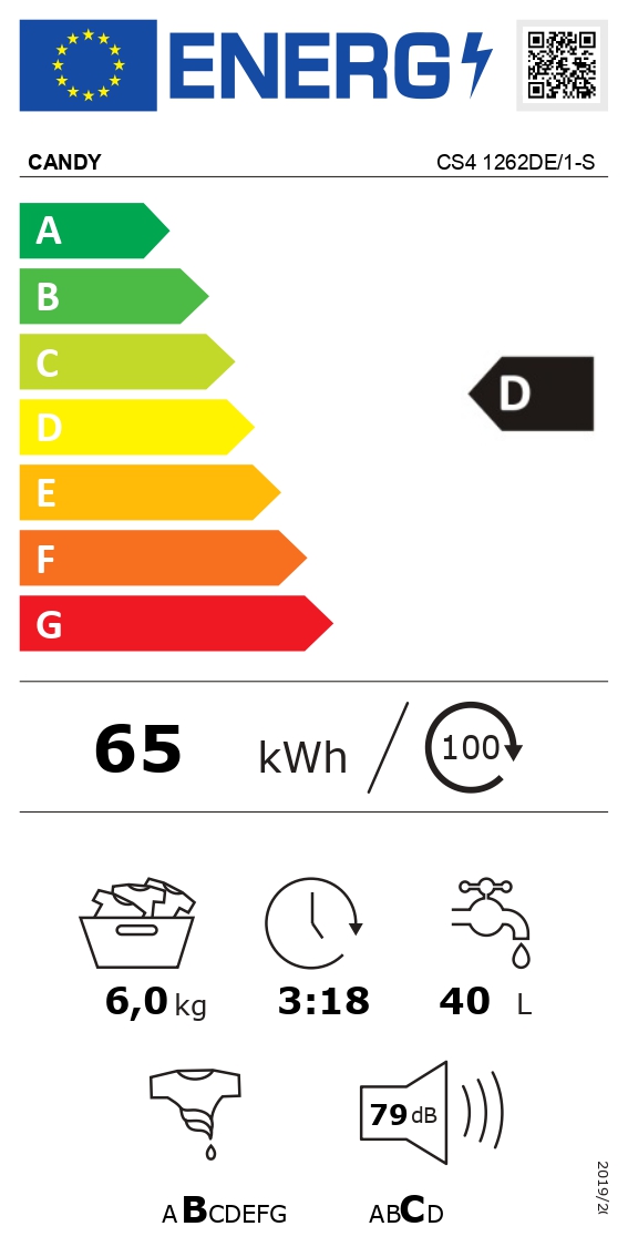 Candy Washing Machine | CS4 1262DE/1-S | Energy efficiency class D | Front loading | Washing capacity 6 kg | 1200 RPM | Depth 45 cm | Width 60 cm | Display | LCD | Near Field Communication (NFC) | White - Image 5
