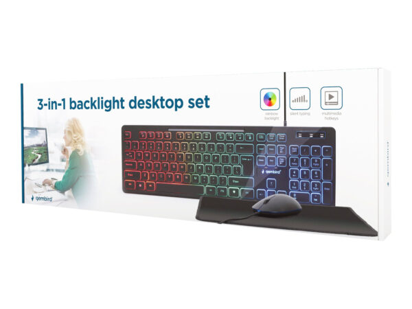 Gembird | 3-in-1 Backlight Desktop Set | KBS-UML-01 | Keyboard, Mouse and Pad Set | Wired | Mouse included | US | Black - Image 10