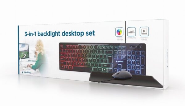 Gembird | 3-in-1 Backlight Desktop Set | KBS-UML-01 | Keyboard, Mouse and Pad Set | Wired | Mouse included | US | Black - Image 12