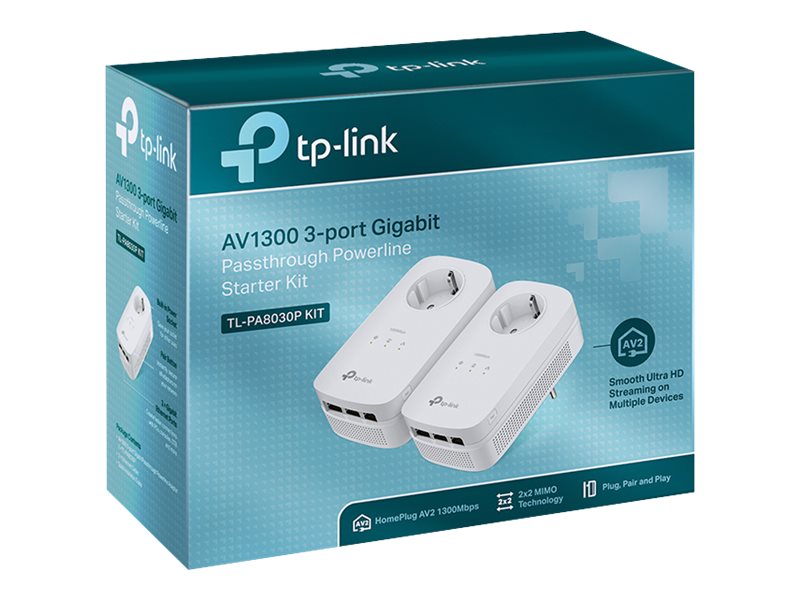 TP-LINK | AV1300 Gigabit Passthrough Powerline Starter Kit | TL-PA8030P KIT | 1300 Mbit/s | Ethernet LAN (RJ-45) ports 3 | No Wi-Fi | Extra socket - Image 3