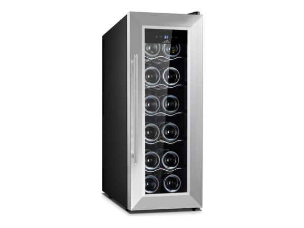 ETA | Wine Cooler | ETA978290010F | Energy efficiency class F | Bottles capacity 12 | Free standing | Cooling type Thermoelectric | Height 74 cm | Total net capacity 38 L | Display | Black/Silver