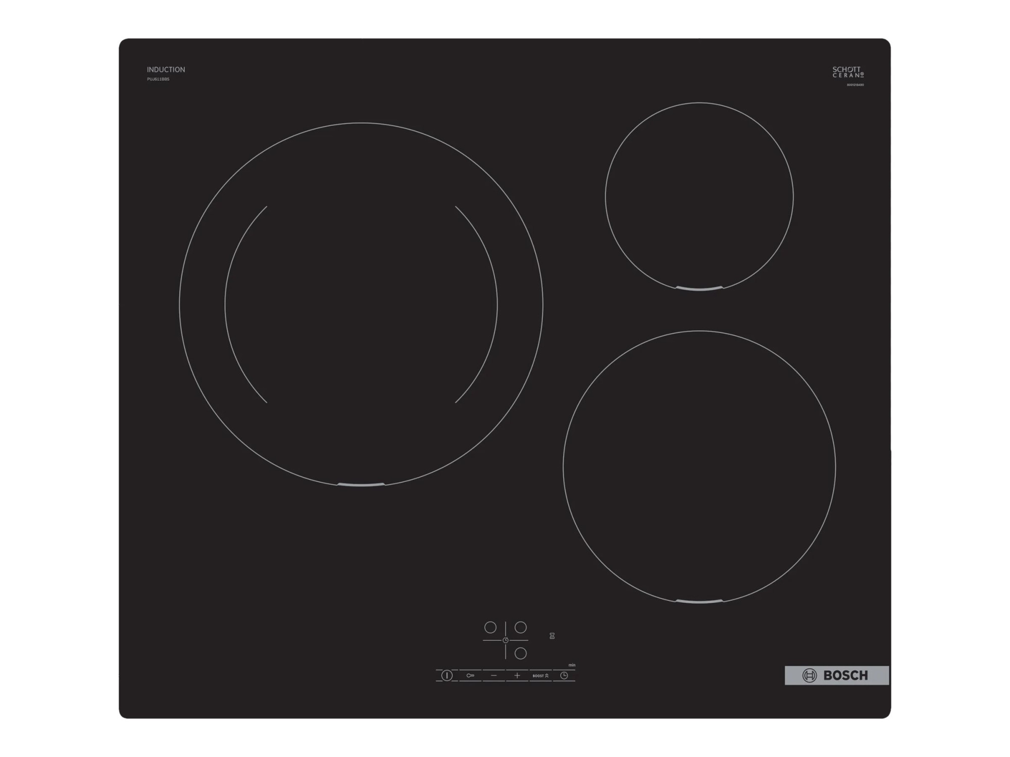 Bosch | PUJ611BB5E | Induction | Number of burners/cooking zones 3 | Touch | Timer | Black - Image 2