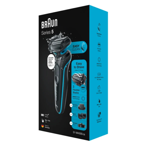 Braun | Shaver | 51-M4500cs | Operating time (max) 50 min | Wet & Dry | Black/Blue - Image 5