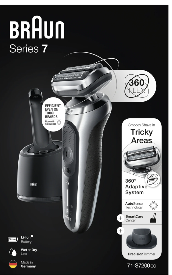 Braun | Shaver | 71-S7200cc | Operating time (max) 50 min | Wet & Dry | Silver/Black - Image 4