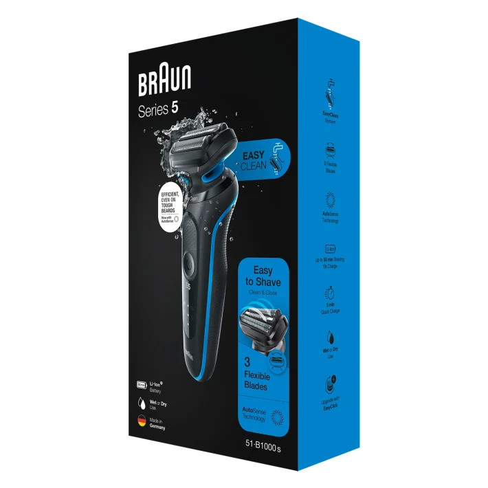 Braun | Shaver | 51-B1000s | Operating time (max) 50 min | Wet & Dry | Black/Blue - Image 3