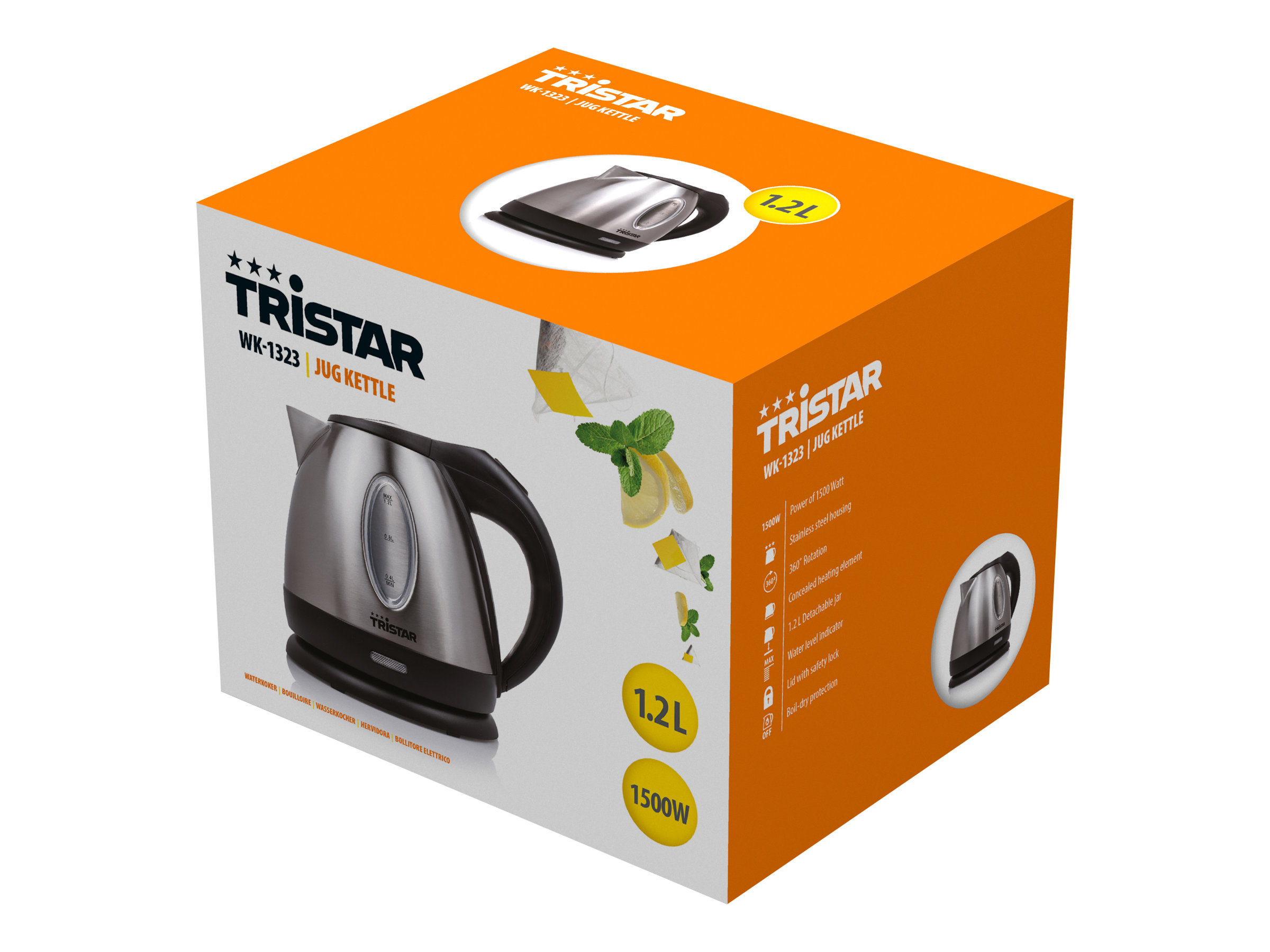 Tristar | Jug Kettle | WK-1323 | Standard | 1500 W | 1.2 L | Stainless steel | 360° rotational base | Silver - Image 8