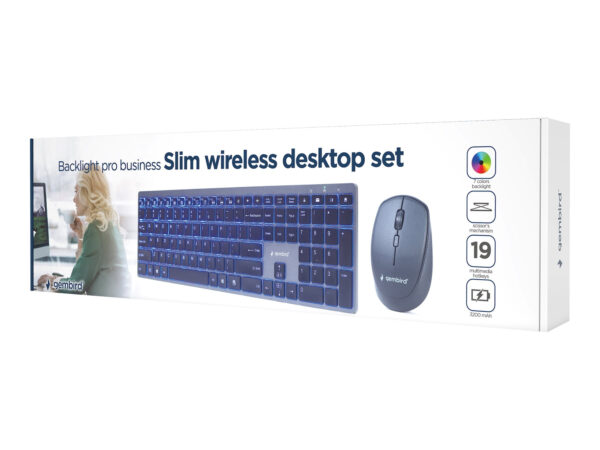 Gembird | Backlight Pro Business Slim wireless desktop set | KBS-ECLIPSE-M500 | Keyboard and Mouse Set | Wireless | Mouse included | US | Black - Image 7