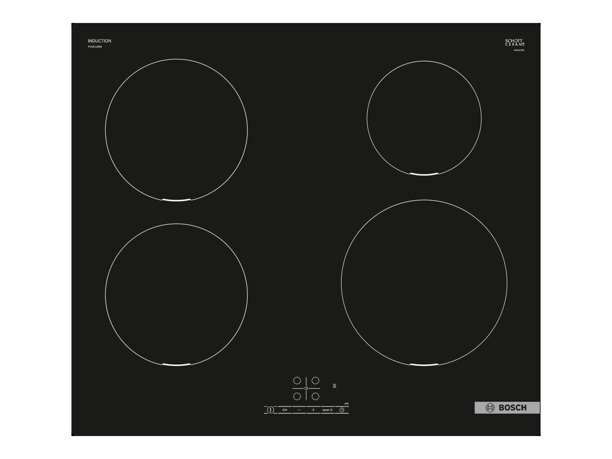 Bosch | Hob | PUE611BB6E Series 4 | Induction | Number of burners/cooking zones 4 | Touch | Timer | Black - Image 2