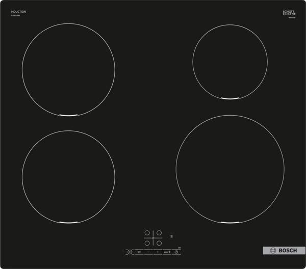 Bosch | Hob | PUE611BB6E Series 4 | Induction | Number of burners/cooking zones 4 | Touch | Timer | Black