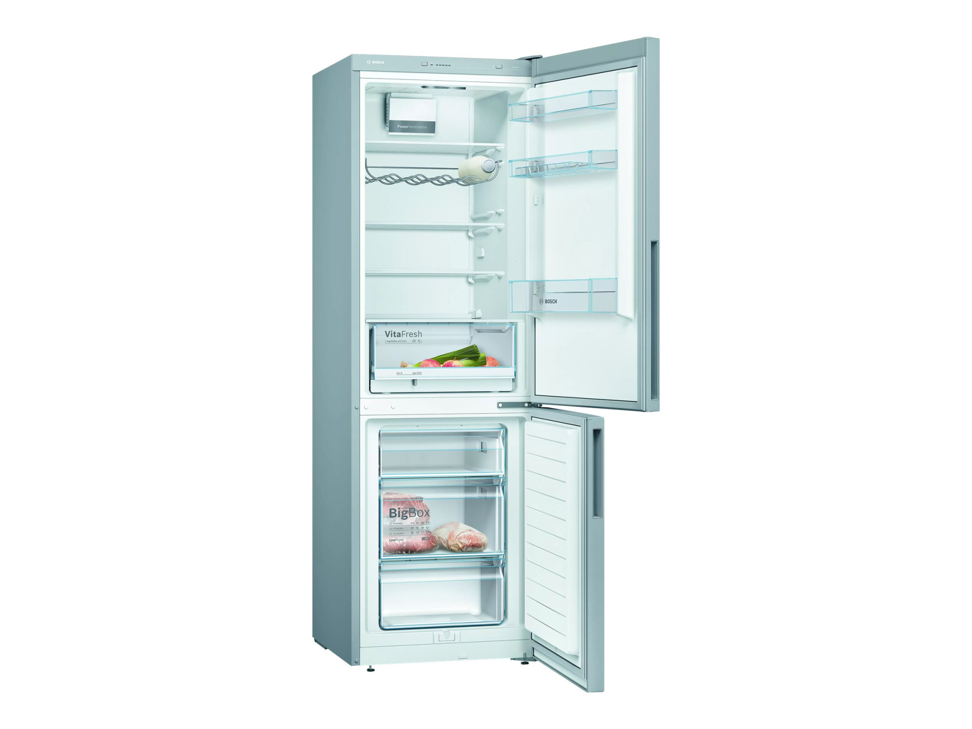 Bosch | Refrigerator | KGV36VIEAS | Energy efficiency class E | Free standing | Combi | Height 186 cm | No Frost system | Fridge net capacity 214 L | Freezer net capacity 94 L | 39 dB | Stainless Steel - Image 4