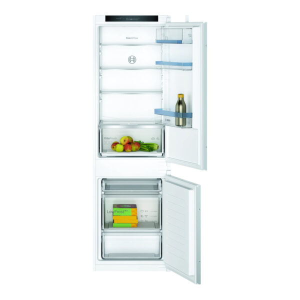Bosch | Refrigerator | KIV86VSE0 | Energy efficiency class E | Built-in | Combi | Height 177.2 cm | Fridge net capacity 183 L | Freezer net capacity 84 L | Display | 35 dB | White