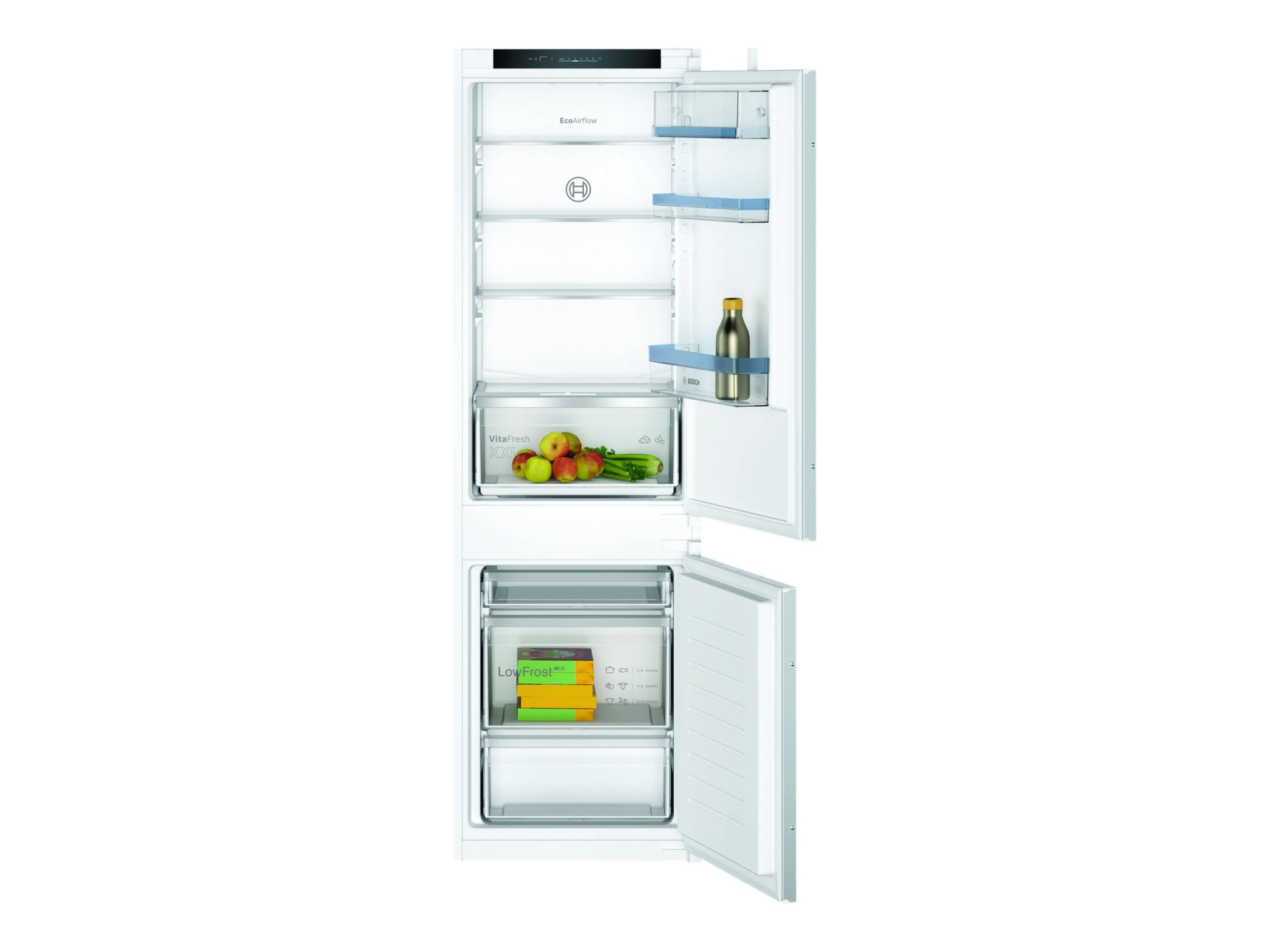 Bosch | Refrigerator | KIV86VSE0 | Energy efficiency class E | Built-in | Combi | Height 177.2 cm | Fridge net capacity 183 L | Freezer net capacity 84 L | Display | 35 dB | White