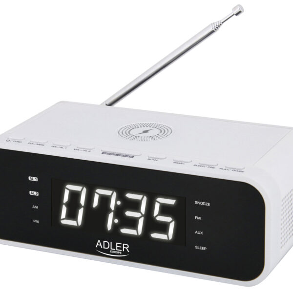 Adler | Alarm Clock with Wireless Charger | AD 1192W | Alarm function | AUX in | White