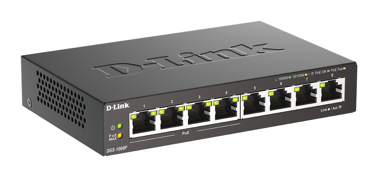 D-Link | 8-Port Gigabit PoE Switch (4xPoE) | DGS-1008P | Unmanaged | Desktop | Power supply type External - Image 3