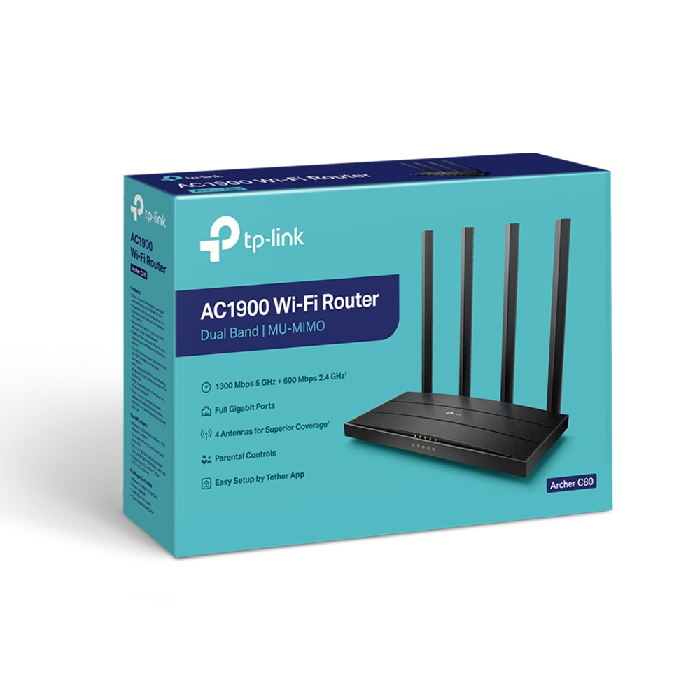 AC1900 Wireless MU-MIMO Wi-Fi 5 Router | Archer C80 | 802.11ac | 1300+600 Mbit/s | 10/100/1000 Mbit/s | Ethernet LAN (RJ-45) ports 4 | Mesh Support No | MU-MiMO Yes | No mobile broadband | Antenna type 4xFixed - Image 12