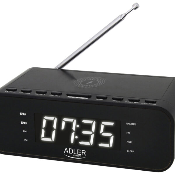 Adler | Alarm Clock with Wireless Charger | AD 1192B | Alarm function | AUX in | Black