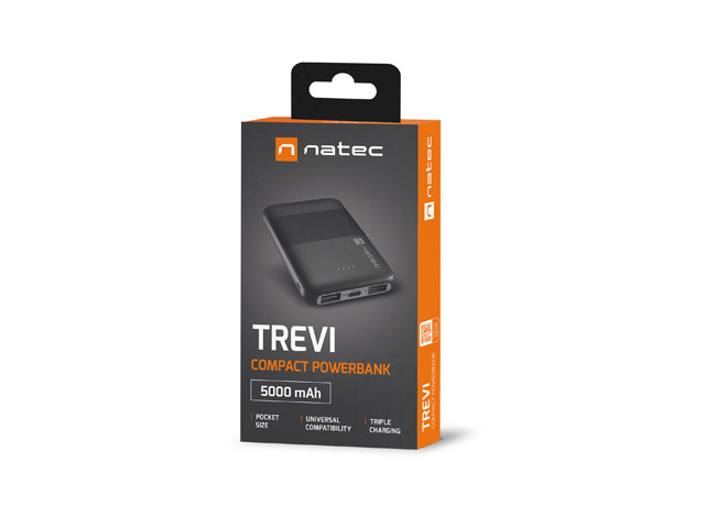 Natec | Power Bank | Trevi Compact | 5000 mAh | 1 x USB-C, 2 x USB A | Black - Image 7