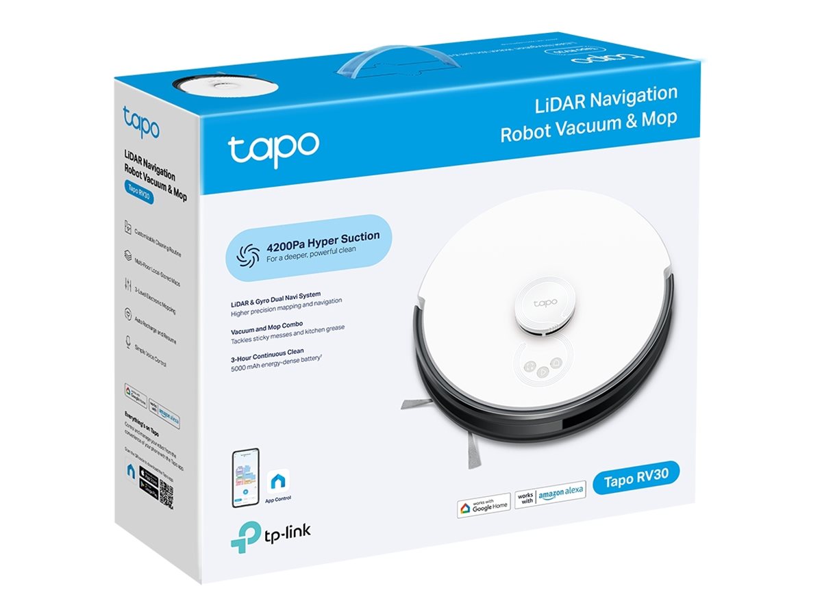 TP-LINK | LiDAR Navigation Robot Vacuum & Mop + Smart Auto-Empty Dock | Tapo RV30 | Wet&Dry | Operating time (max) 300 min | 5000 mAh | Dust capacity 0.40 L | 4200 Pa | White | Battery warranty 24 month(s) | 24 month(s) - Image 3