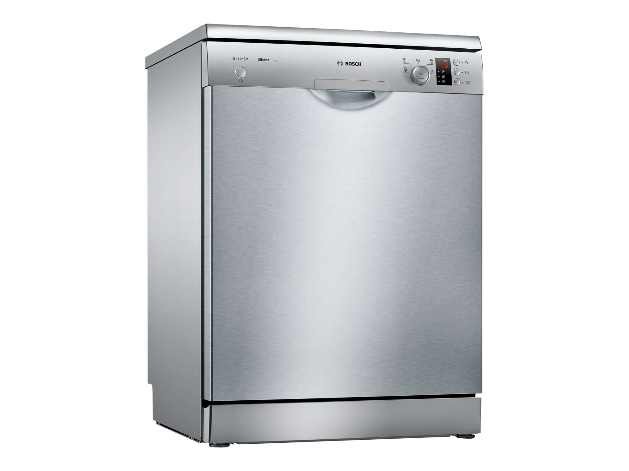 Dishwasher | SMS25AI05E | Free standing | Width 60 cm | Number of place settings 12 | Number of programs 5 | Energy efficiency class E | Display | AquaStop function | Silver inox - Image 2