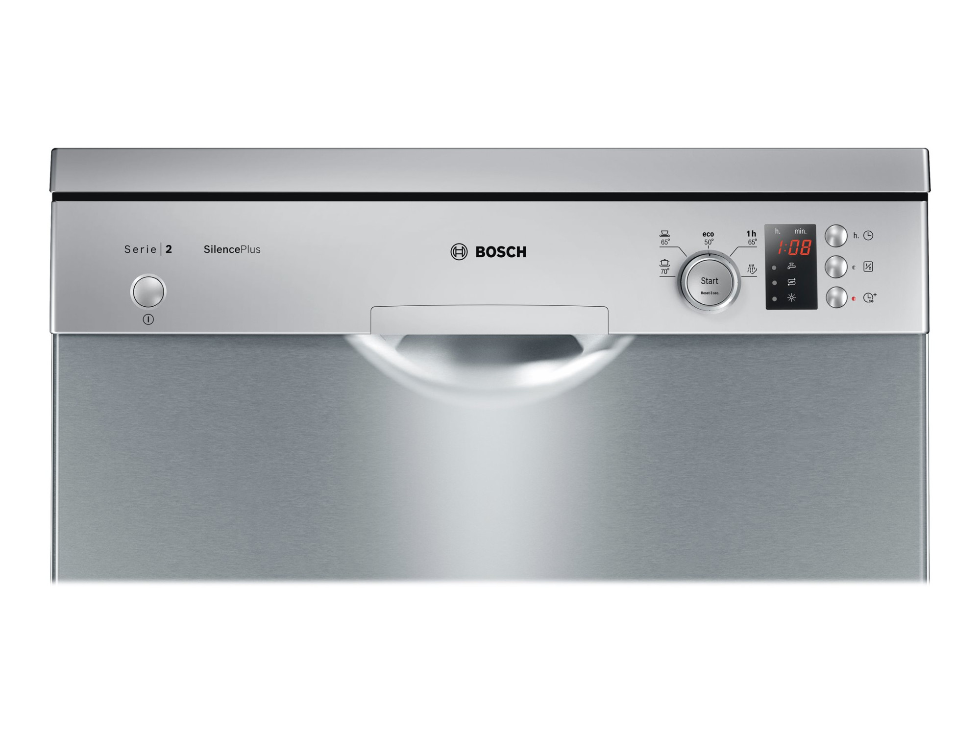 Dishwasher | SMS25AI05E | Free standing | Width 60 cm | Number of place settings 12 | Number of programs 5 | Energy efficiency class E | Display | AquaStop function | Silver inox - Image 4