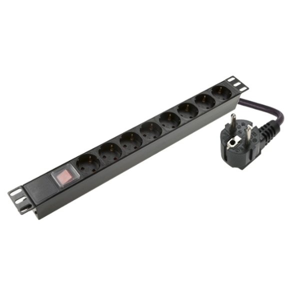 SOMI Networks | 1U, 19″, 8x Schuko PDU Power Panel | PDU08SAS | Black | With Switch; No Protection; Schuko Input; Cord 1.8m