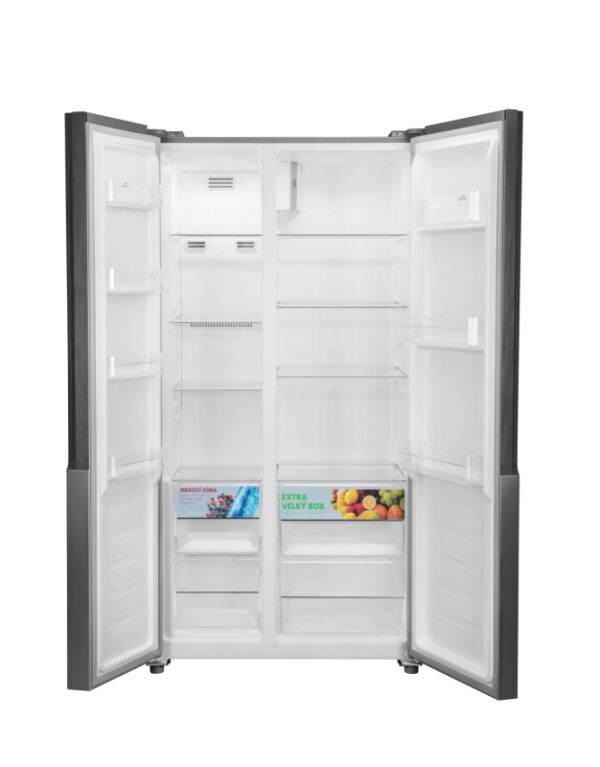 ETA | Refrigerator | ETA138890010EN | Energy efficiency class E | Free standing | Side by Side | Height 177 cm | No Frost system | Fridge net capacity 291 L | Freezer net capacity 151 L | Display | 39 dB | Stainless Steel - Image 5