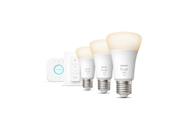 Hue W Starter Kit 9,5W A60 E27, 3pcs, Bridge, Switch | E27 | 9.5 W | Warm White 2700K | Bluetooth and Zigbee