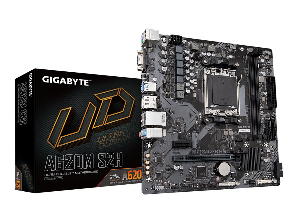 Gigabyte | A620M S2H 1.0 M/B | Processor family AMD | Processor socket AM5 | DDR5 DIMM | Memory slots 2 | Supported hard disk drive interfaces SATA, M.2 | Number of SATA connectors 4 | Chipset AMD A620 | Micro ATX - Image 8