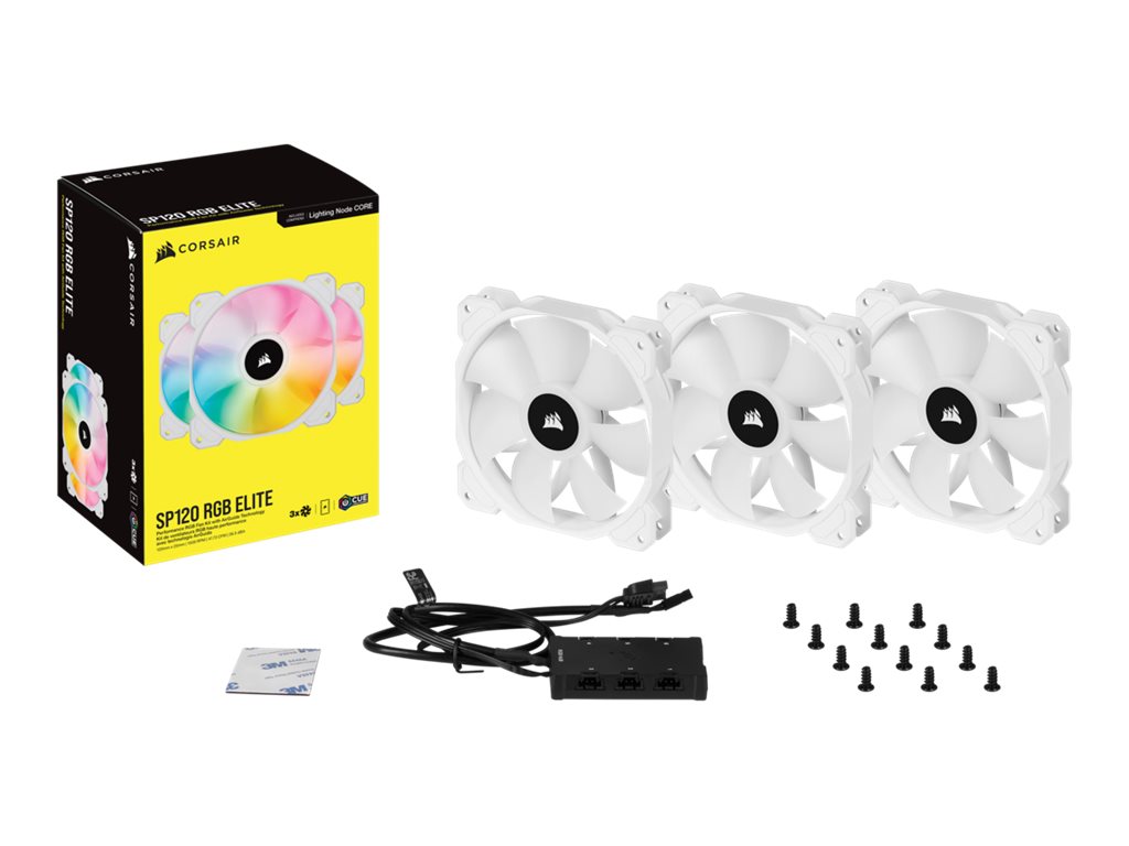 Corsair | 120mm White PWM Fan, Triple Pack with Lighting Node CORE | iCUE SP120 RGB ELITE Performance | Case Fan - Image 2