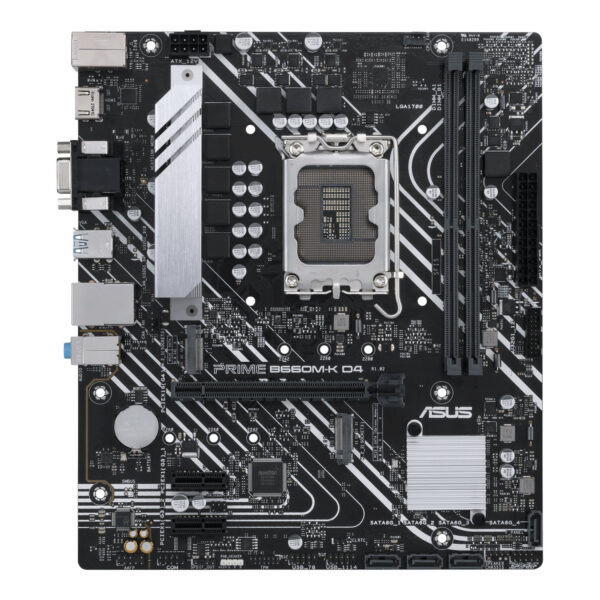 Asus | PRIME B660M-K D4 | Processor family Intel | Processor socket LGA1700 | DDR4 DIMM | Supported hard disk drive interfaces SATA, M.2 | Number of SATA connectors 4