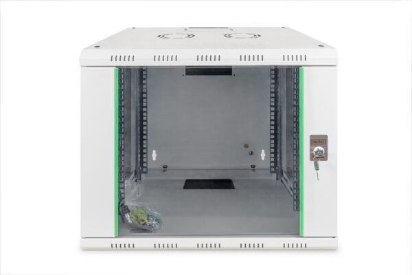 Digitus | Wall Mounting Cabinet | DN-19 09-U | Grey | IP protection class: IP20; Front door: Glass door, single opening; Cabinet type: Wall mounting cabinet; Equipment mounting depth min.-max.: 305-370 mm; Load capacity: 100 kg; Dimensions: 509 x 600 x 450 mm - Image 3