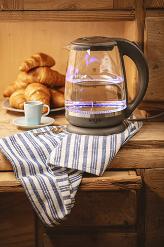 Adler | Kettle | AD 1286 | Standard | 2200 W | 2 L | Plastic/Glass | 360° rotational base | Grey/ transparent - Image 4
