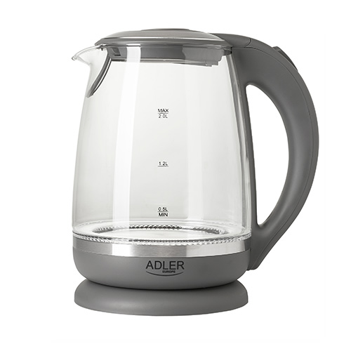 Adler | Kettle | AD 1286 | Standard | 2200 W | 2 L | Plastic/Glass | 360° rotational base | Grey/ transparent - Image 6