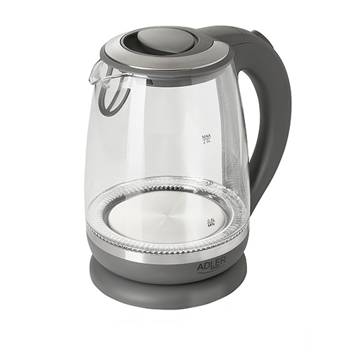 Adler | Kettle | AD 1286 | Standard | 2200 W | 2 L | Plastic/Glass | 360° rotational base | Grey/ transparent - Image 7