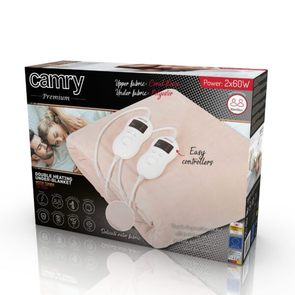 Camry | Electric blanket | CR 7424 | Number of heating levels 8 | Number of persons 2 | Washable | Coral fleece | 2 x 60 W | Beige - Image 6