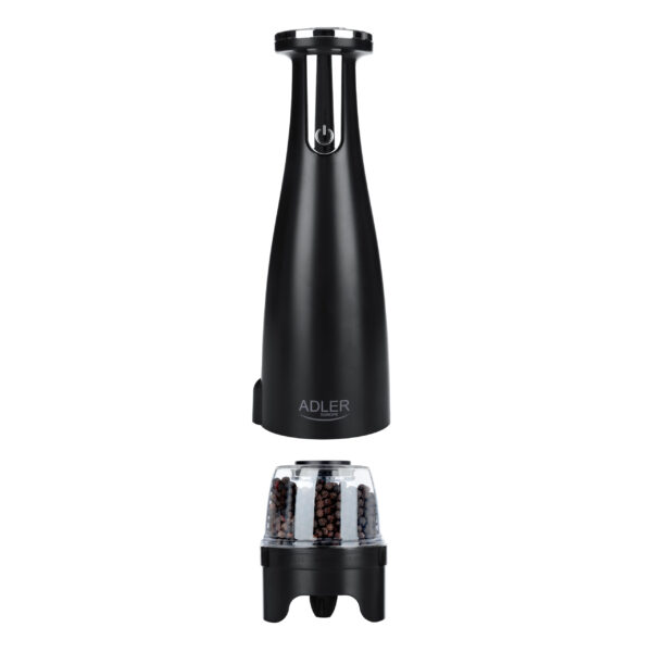 Adler | Electric Salt and pepper grinder | AD 4449b | Grinder | 7 W | Housing material ABS plastic | Lithium | Mills with ceramic querns; Charging light; Auto power off after: 3 minutes; Fully charged for 120 minutes of continuous use; Charging time: 2.5 hours; Cable charging: USB-C-USB-A; Grinder capacity: 150ml; Included: base, 3 replaceable grinders, tray, USB charging cable | Matte Black - Image 4
