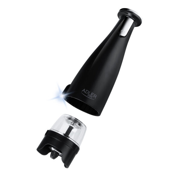 Adler | Electric Salt and pepper grinder | AD 4449b | Grinder | 7 W | Housing material ABS plastic | Lithium | Mills with ceramic querns; Charging light; Auto power off after: 3 minutes; Fully charged for 120 minutes of continuous use; Charging time: 2.5 hours; Cable charging: USB-C-USB-A; Grinder capacity: 150ml; Included: base, 3 replaceable grinders, tray, USB charging cable | Matte Black - Image 5