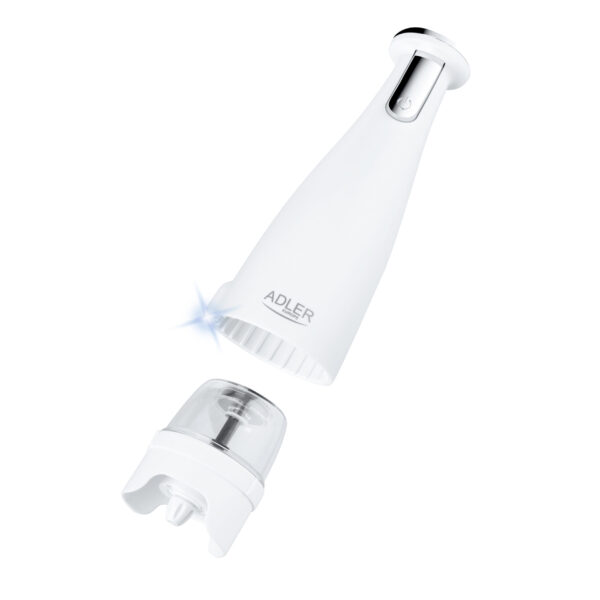 Adler | Electric Salt and pepper grinder | AD 4449w | Grinder | 7 W | Housing material ABS plastic | Lithium | Mills with ceramic querns; Charging light; Auto power off after: 3 minutes; Fully charged for 120 minutes of continuous use; Charging time: 2.5 hours; Cable charging: USB-C-USB-A; Grinder capacity: 150ml; Included: base, 3 replaceable grinders, tray, USB charging cable | Matte White - Image 6