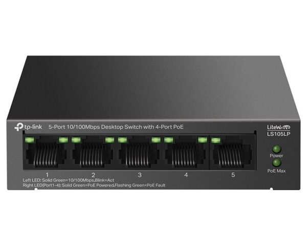 TP-LINK | 5-Port 10/100Mbps Switch with 4-Port PoE | LS105LP | Unmanaged | Desktop