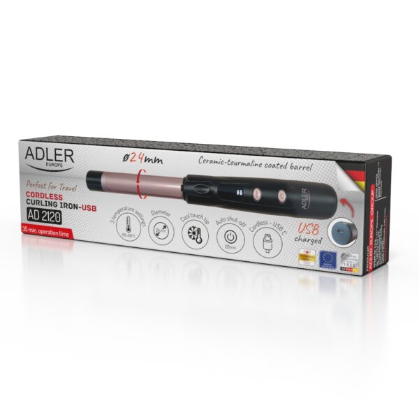 Adler Cordless Curling Iron | AD 2120 | Temperature (min) 170 °C | Display LED | Black/Rose Gold - Image 4