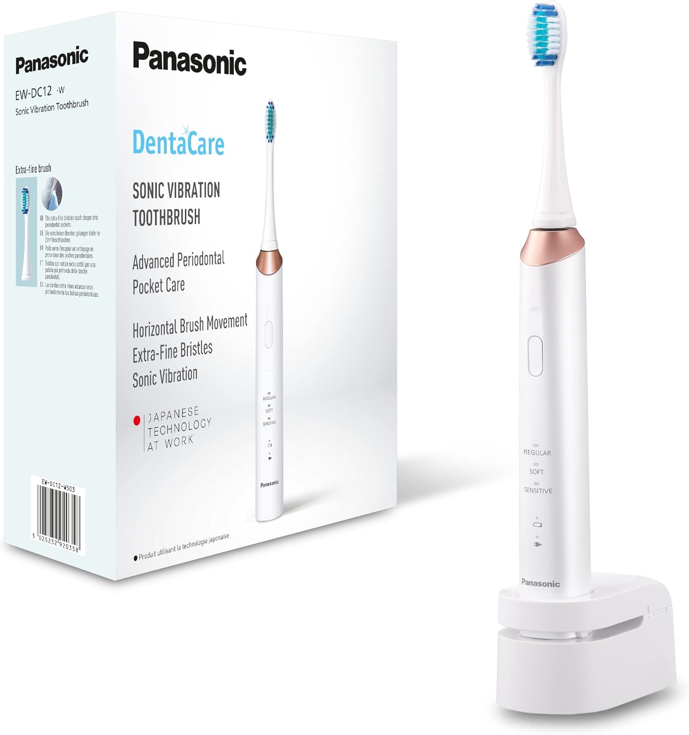 Panasonic | Sonic Electric Toothbrush | EW-DC12-W503 | Rechargeable | For adults | Number of brush heads included 1 | Number of teeth brushing modes 3 | Sonic technology | Golden White