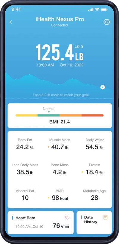 iHealth | Wireless Body Composition Scale | Nexus Pro | Maximum weight (capacity) 181 kg | Body Mass Index (BMI) measuring | Black - Image 5